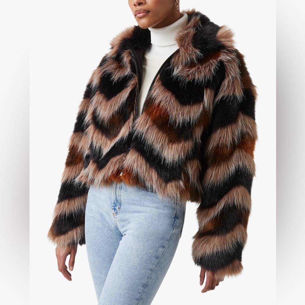 LIKE NEW FRENCH CONNECTION FAUX FUR JACKET